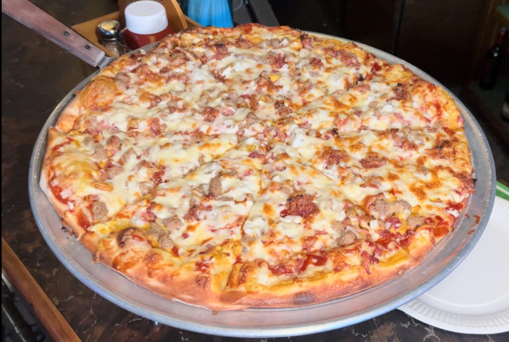 Double Bacon Cheeseburger Pizza at Frog Pond in Wilkes-Barre.